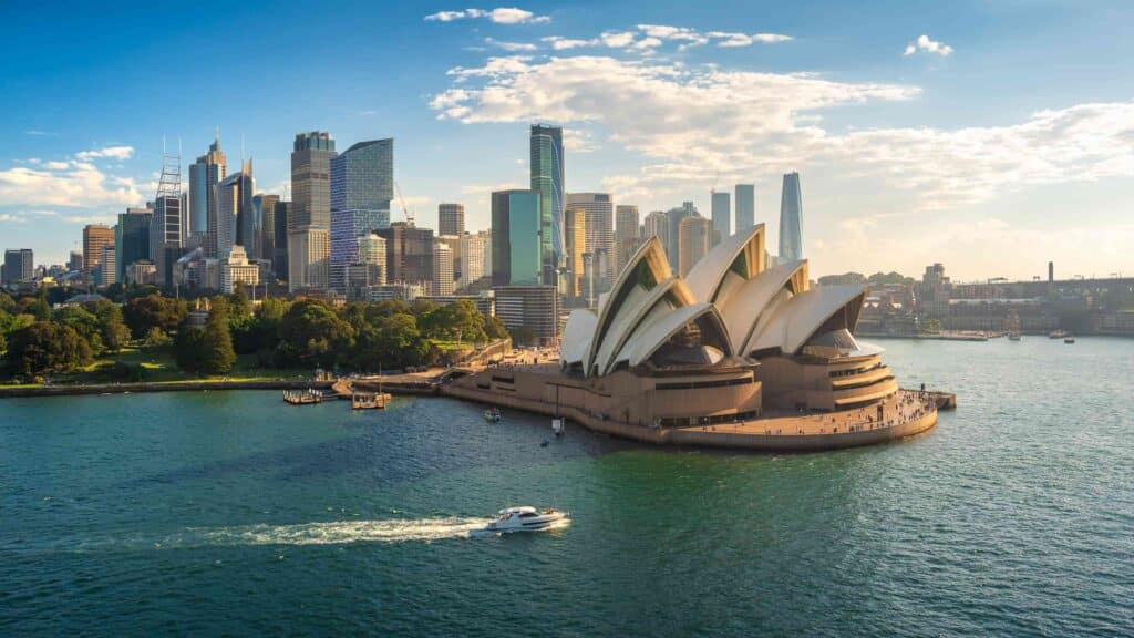 Sydney Harbour, Opera House, Cityscape Skyline Vista aérea, Sydney, Austrália.